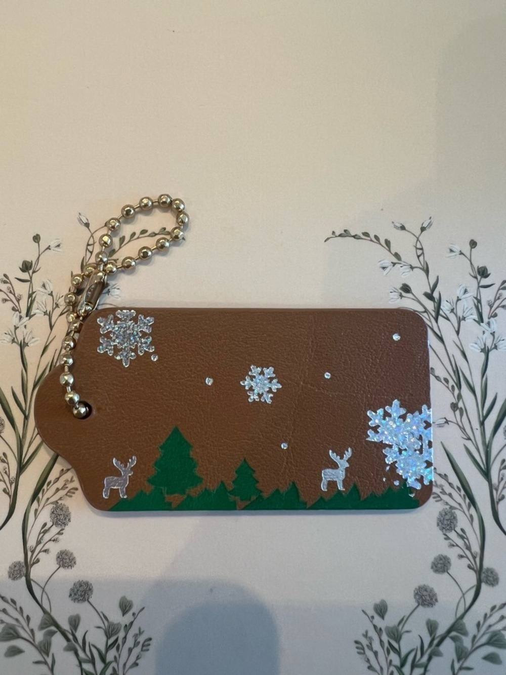 Coach Brown Winter Wonderland Leather Hangtag/Bag Charm Holiday Christmas Large